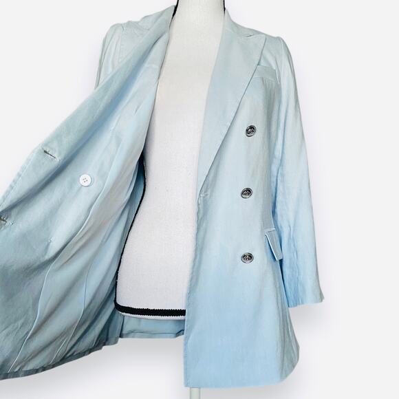 Antonio Melani Riviera Linen Blazer Jacket Fits Sz S Light Blue Silver Buttons - Picture 11 of 15